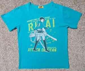 Attack On Titan Levi Shirt Teal Blue Anime Graphic T-Shirt Wings of Freedom Sz S